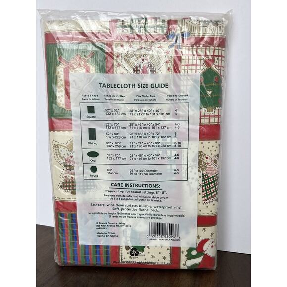 Vintage Christmas Table Cloth, Santa Angels, Oblong, Sealed, Fabric Backing - Picture 3 of 4
